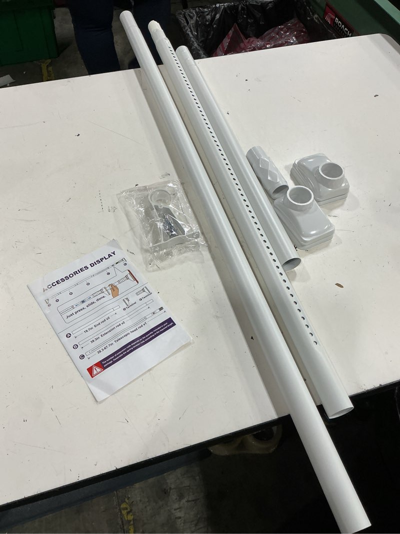 Condition photo showing As Is for titiroba brand white telescopic tension rod, designed for adjustable use in windows or as a drying rod