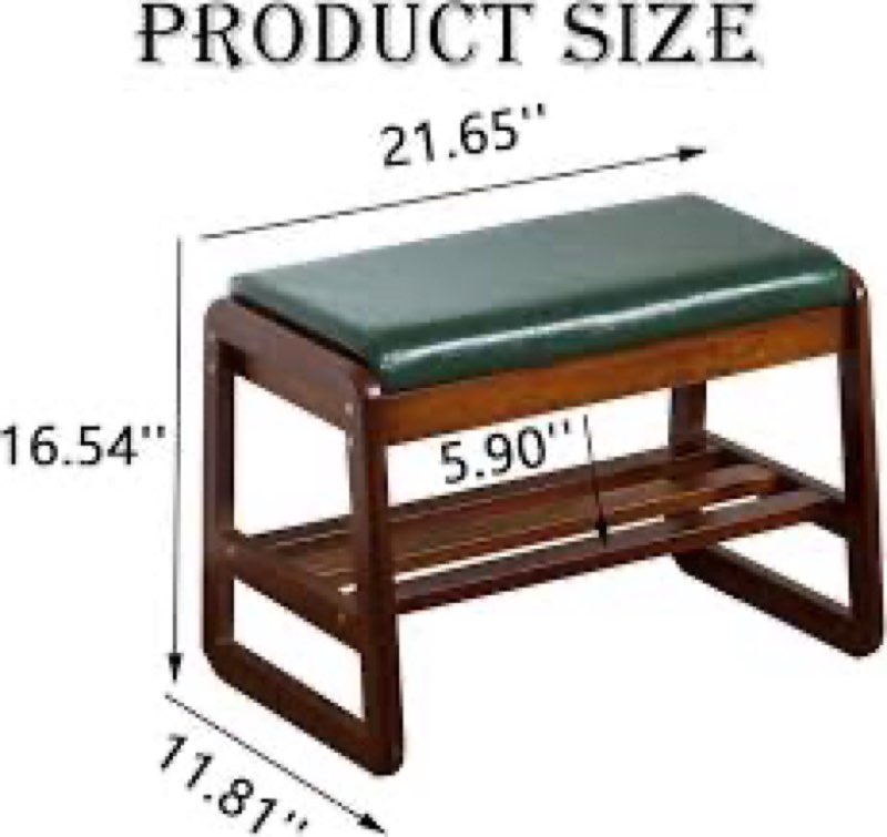 latifolia Solid Wood Bench, Entryway Shoe Bench with Cushion, 2 Tier Shoe Storage Organizer for Hall