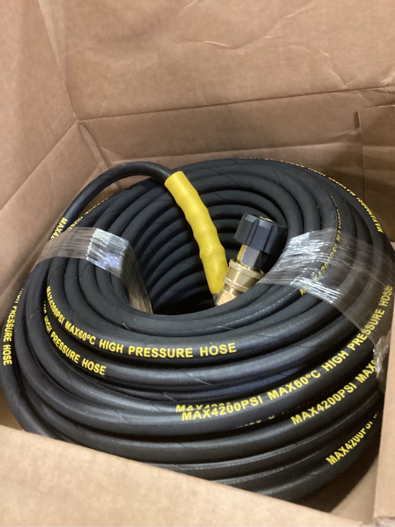Condition photo showing Good Condition for 3/8" pressure washer hose 25ft 4800psi, power washer hose steel wire braided with swivel quick connect, commercial grade industrial high pressure water washing hose (4800psi, 25ft