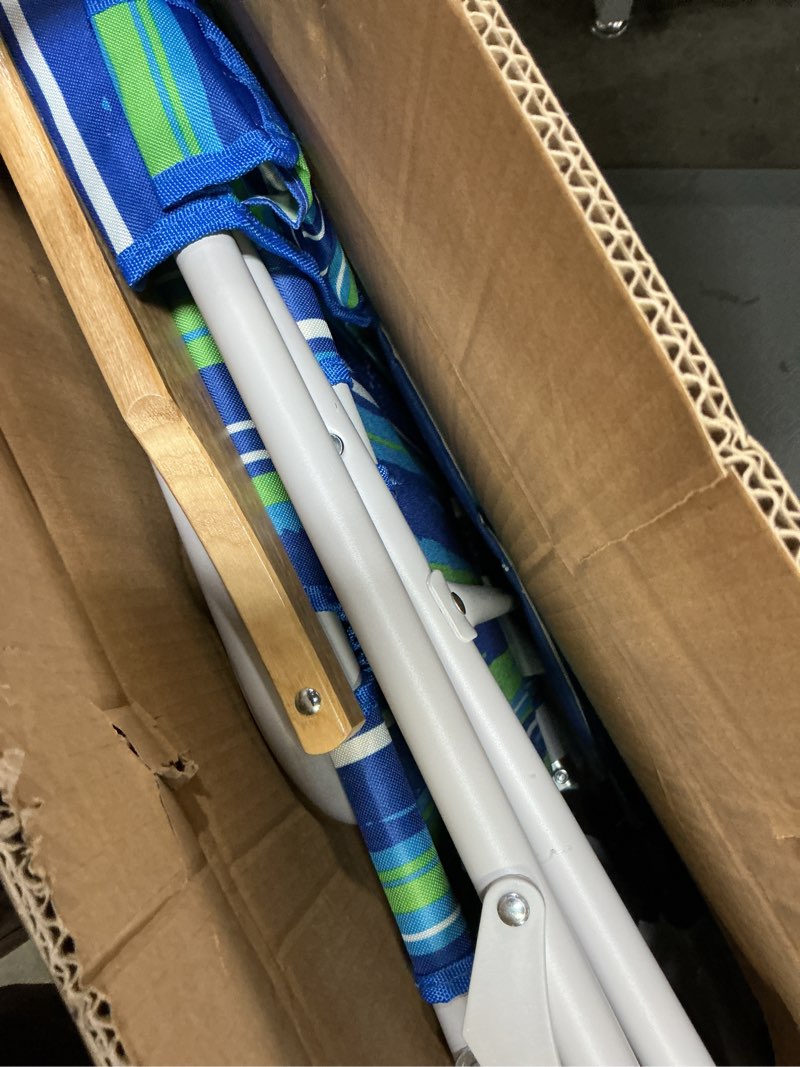 Condition photo showing Good Condition for tall beach chairs for adults, 17" high backpack beach chair with wooden armrests, 5 positions reclining heavy duty chair with large cooler pouch, support to 350lbs striped blue&green,1pack striped blue&green 1