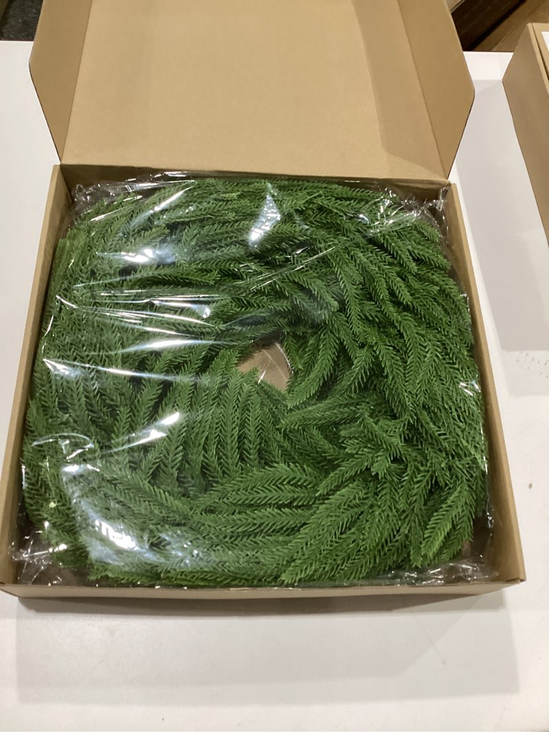 Condition photo showing New/Like New for 24“ Norfolk Pine Wreath, Christmas Wreaths for Front Door and The Perfect Outdoor Christmas Wreath, Christmas Door Wreath for Christmas Decor Indoor Outdoor Window Wall Decoration