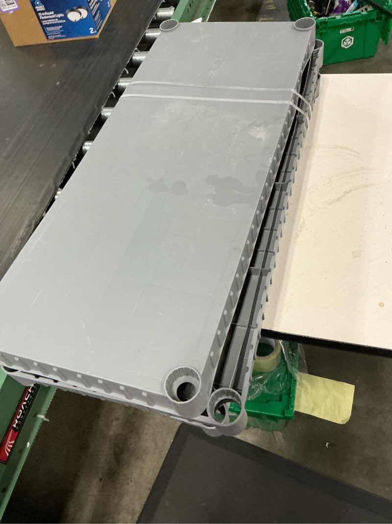 Condition photo showing As Is for project source 34.75-in w x 15.06-in d x 52.625-in h 4 -tier gray plastic utility shelving unit