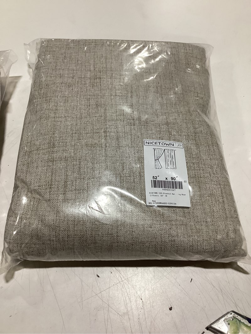 Condition photo showing Good Condition for NICETOWN 100% Blackout Linen Curtains 90" Long for Bedroom, Thermal Insulated Living Room Curtains with Liner, Farmhouse Style Linen Blend Window Draperies for Dining Room (2 Panels, 52" W, Natural) Natural 52"W x 90"L (Pack of 2)