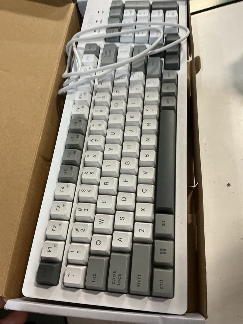 Condition photo showing As Is for onn wired rgb backlit keyboard, arctic white, usb connection