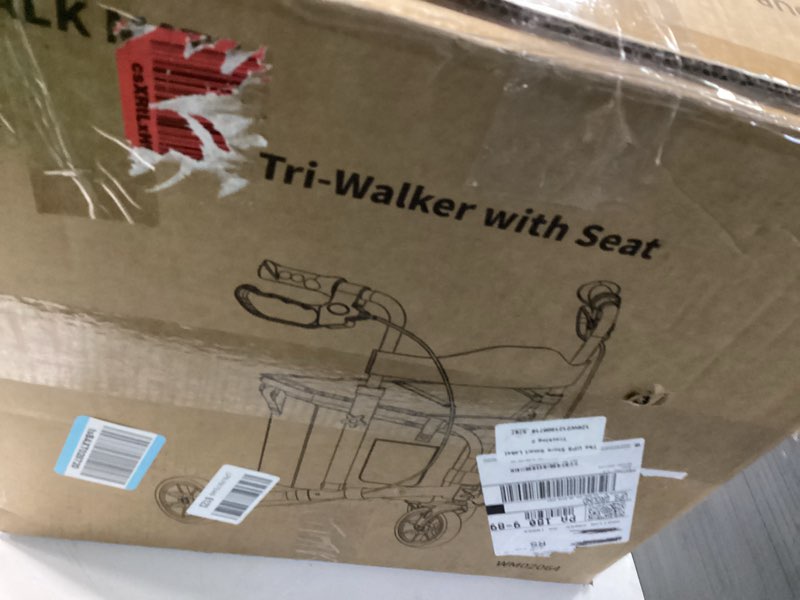 Condition photo showing New/Like New for walk mate 3 wheel rollator walker with seat for slim seniors, padded backrest lightweight foldable walker ideal for elderly, 8 inch tri-wheel modern mobility walking aid aluminum, green