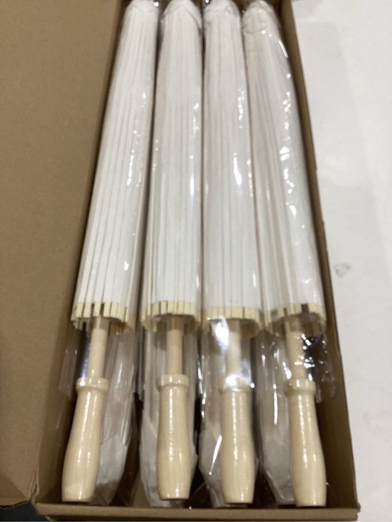 Condition photo showing Good Condition for mototo 8 pieces 33 inches white paper umbrellas parasol chinese japanese oiled paper umbrellas decorative diy painting parasol for wedding bridal party decor 8 pcs