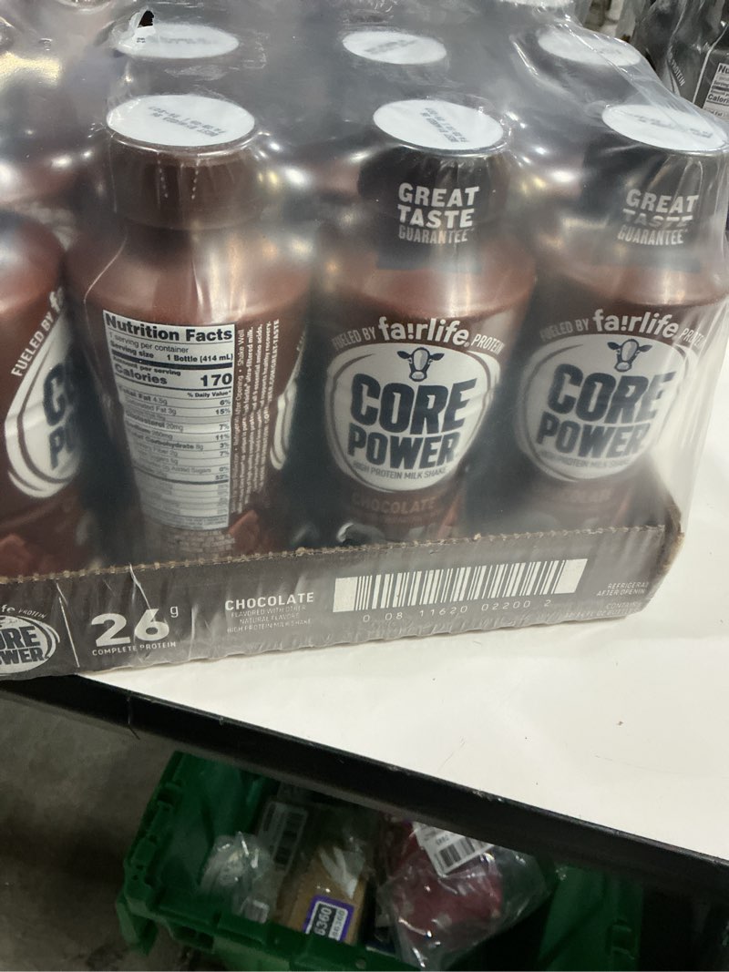Condition photo showing New/Like New for Best by 08/23/26 Core Power Protein Shake, Chocolate, 26g Bottle, 14oz, 12 Pack 
