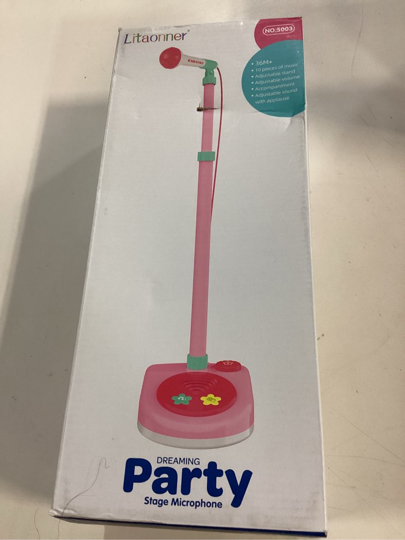 Condition photo showing New/Like New for Kids Adjustable Standing Microphone Karaoke Machine Microphone with Stand for Singing Tour Toddler Musical Toy for 3 Years Old Boys Girls Birthday Gift 36M+