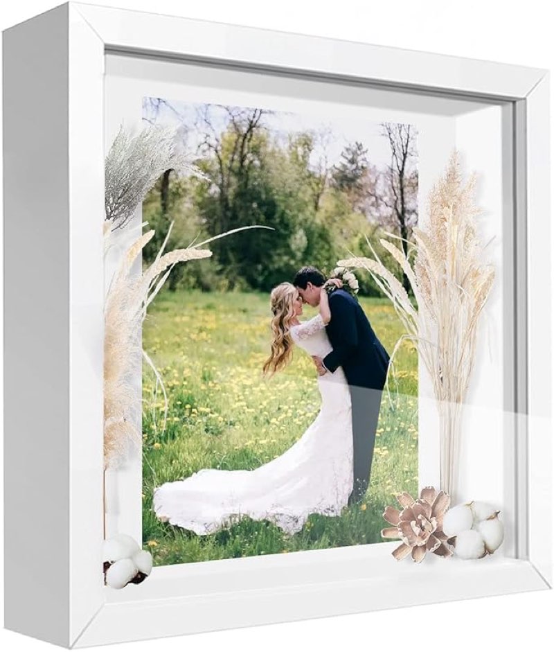 12x12 Shadow Box Frame with Letter Stickers, 3D Picture Frame, Display Case Box for Memorabilia, Baby Items, Wedding Memories, Crafts, Tickets and Photos (1Pcs-White, 12x12) 12x12 2pcs-white