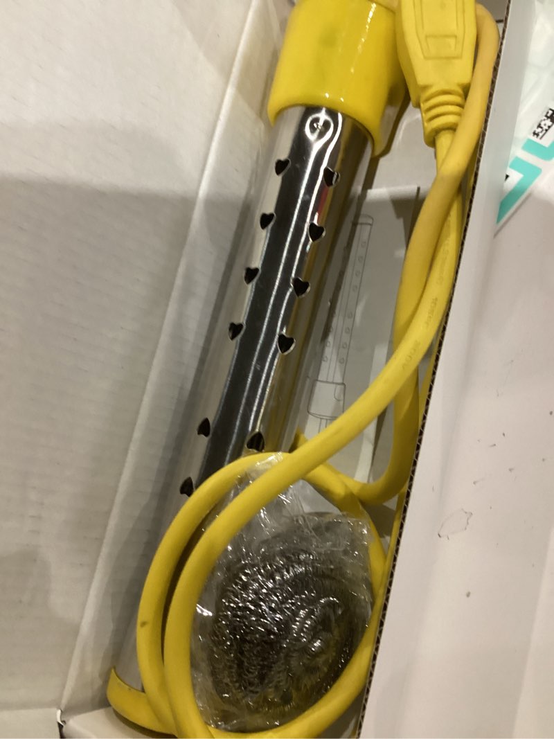 Condition photo showing As Is for portable water heaters, 1500w immersion water heater electric with digital lcd thermometer, bucket heater with 304 ss guard fast heating in minutes suitable for bucket bathtubs and basin