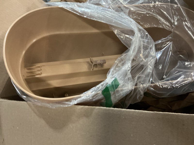 Condition photo showing As Is for emsco group bloomers railing planter with drainage holes – 24" weatherproof resin planter – sand sand 24.3 × 10.5 × 9.5 inches