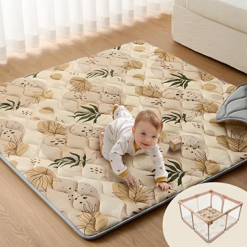 blissful diary baby play mat, 59x59 thick and larger soft cushioned foam mat for floor, non-slip washable playmat for toddlers, earth tones design