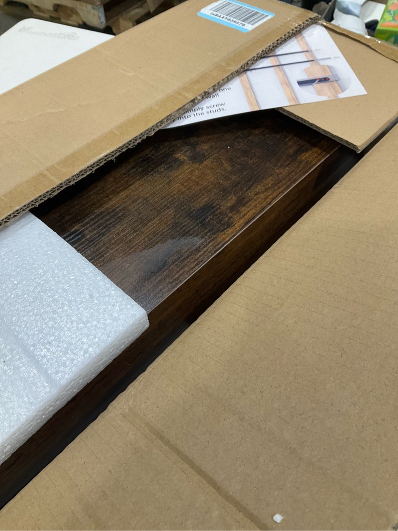 Condition photo showing Good Condition for bayka floating shelves for wall, 36 inches wall mounted wood shelves for bathroom, bedroom, living room, for storage/decor with 30lbs capacity - rustic brown,set of 3 b. rustic brown - americana farmhouse style 3 36inches