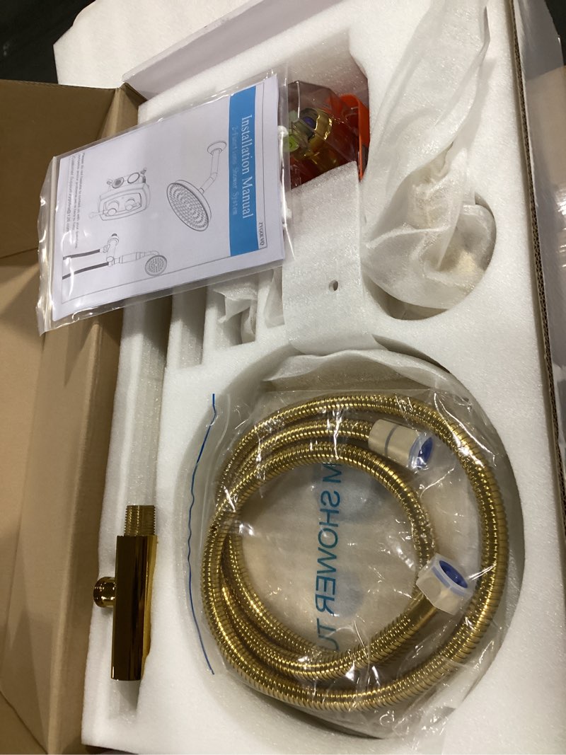 Condition photo showing Good Condition for antique shower faucet sets complete - 9 inch vintage rain head with handheld spray, 2-way diverter brass valve and trim kit, wall mounted rainfall shower system, gold gold 2 mode tilted shower