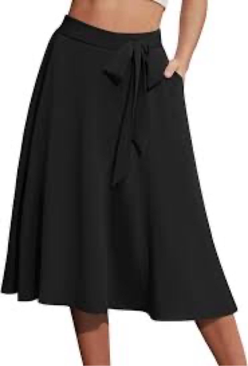 Yincro Women's High Waisted Fall Winter Midi Skirt with Pockets (Black, XL)