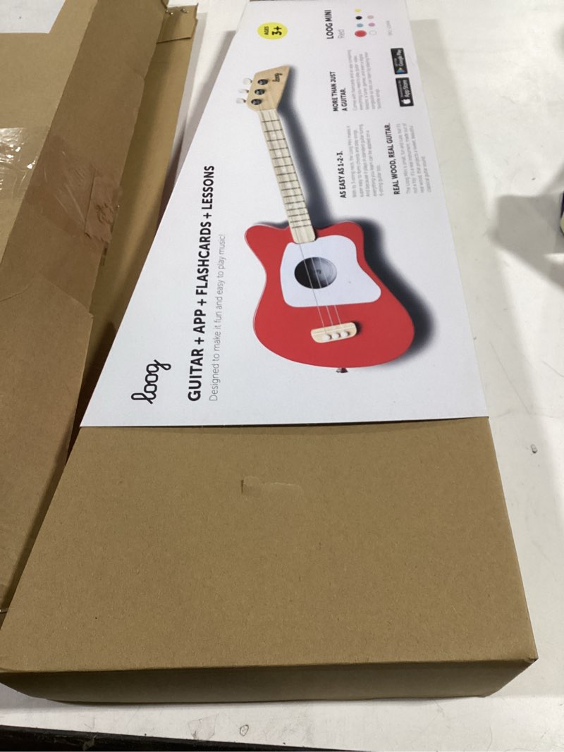 Condition photo showing Good Condition for Loog Mini Acoustic kids Guitar for Beginners 3-strings Ages 3+ Learning app and lessons included Red