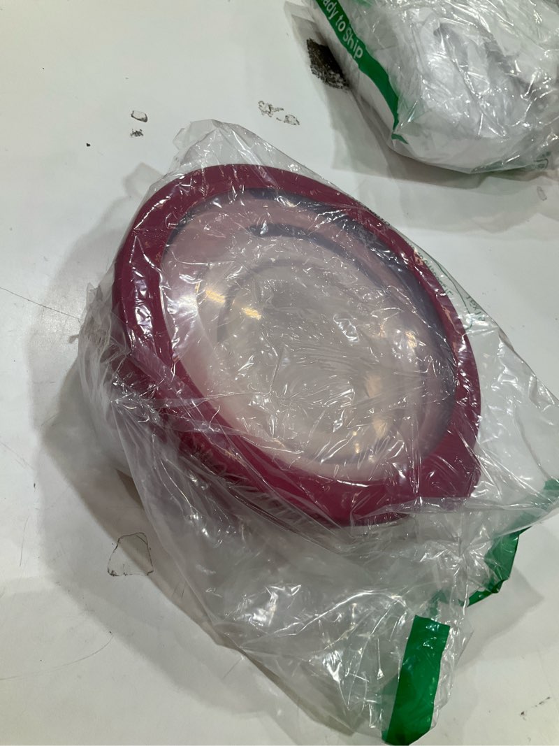 Condition photo showing New/Like New for cook with color prep bowls with lids- wide and deep nesting plastic small mixing bowl set with lids, 8 piece set - wide bowls, rose rose 8 piece set - wide bowls