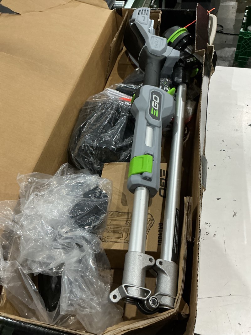Condition photo showing As Is for ego powerload 56-volt 15-in telescopic shaft battery string trimmer 2.5 ah (battery included) (charger included)