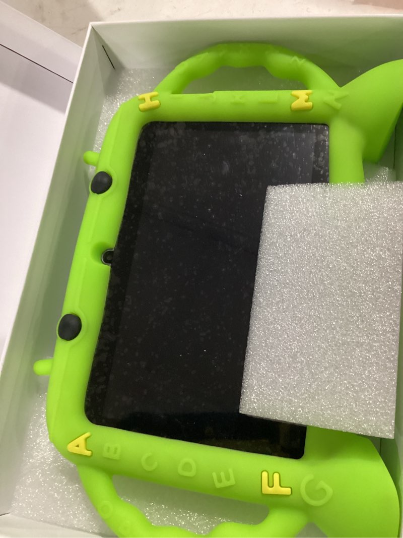 Condition photo showing As Is for kids tablet, 7 inch tablet with case for kids 2-10, educational learning toddler tablet android 11, 3gb ram+32gb rom storage, wifi?bluetooth?with google play youtube, baby girl boy present?green?