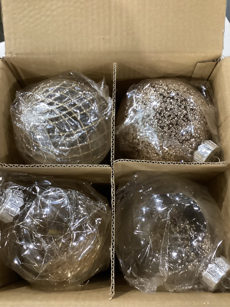 Condition photo showing New/Like New for Wettarn Set of 8 Transparent Large Christmas Ball Ornaments 6 Inch Glitter Hanging Plastic Balls Christmas Tree Decorations for Lawn Yard Party with Exquisite Filling Decoration(Champagne Gold)