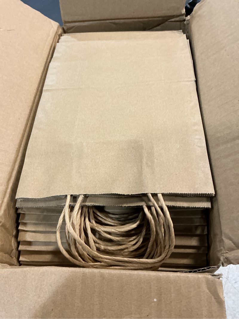 Condition photo showing Good Condition for ecoextra brown kraft paper bags 100 pack 8x4.5x10.8 in medium with handles | reinforced handles, for grocery, retail, birthday, wedding, party favors, gift giving, christmas, shopping bags brown 1 count (pack of 100)