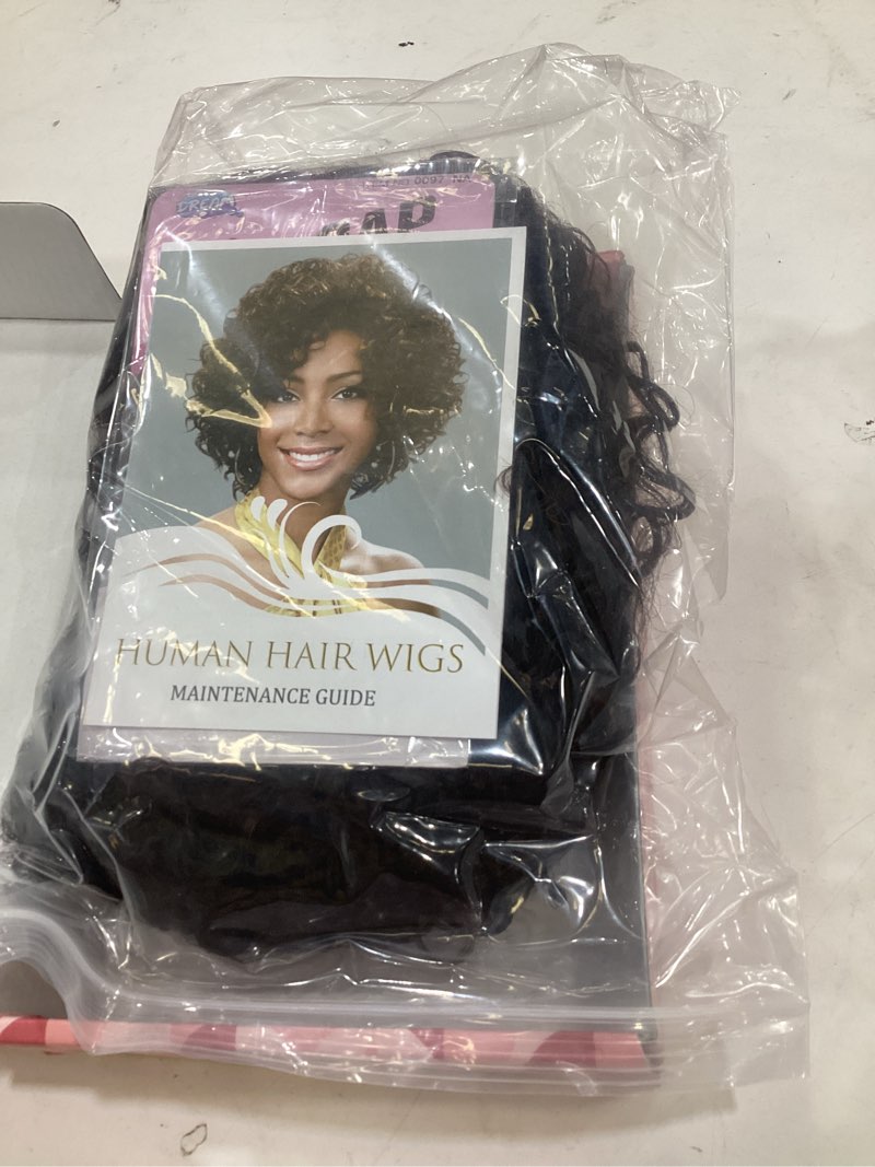Condition photo showing New/Like New for short curly human hair wig for black women, 2# dark brown side part wear and go wig, no lace no glue needed, lightweight breathable kinky curly human wigs for mature women daily wear
