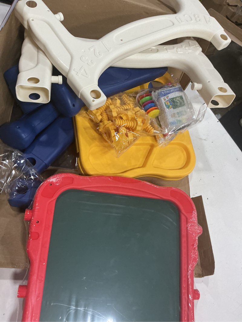 Condition photo showing As Is for (incomplete, missing 2 pcs)auntyfey easel for kids, toddler easel, double-sided chalk board kid, white board, kid art easel, art easel age 4-8, christmas gift, red&blue