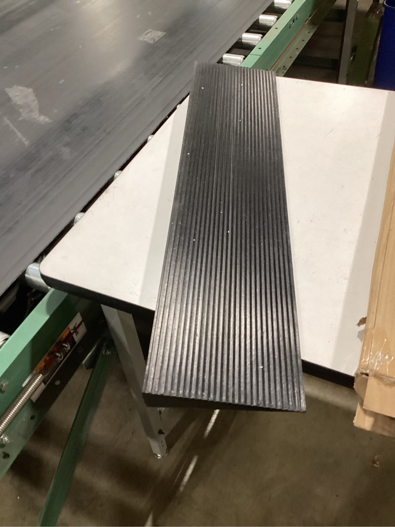 Condition photo showing Good Condition for 1.6" rise rubber threshold ramp for doorways, wheelchair ramp | 35.5" wide, 2000 lb capacity, cut-to-fit design, grooved non-slip surface, adhesive strips, power chairs, scooters