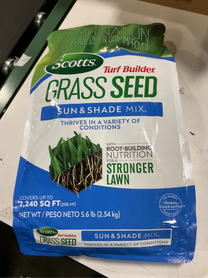 Condition photo showing New/Like New for Scotts Turf Builder Grass Seed Sun & Shade Mix with Fertilizer and Soil Improver, Thrives in Many Conditions, 5.6 lbs. 5.6 lb.