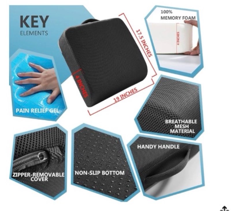 YOUFI Extra Thick Large Seat Cushion -19 X 17.5 X 4 Inch Gel Memory Foam Cushion with Carry Handle N