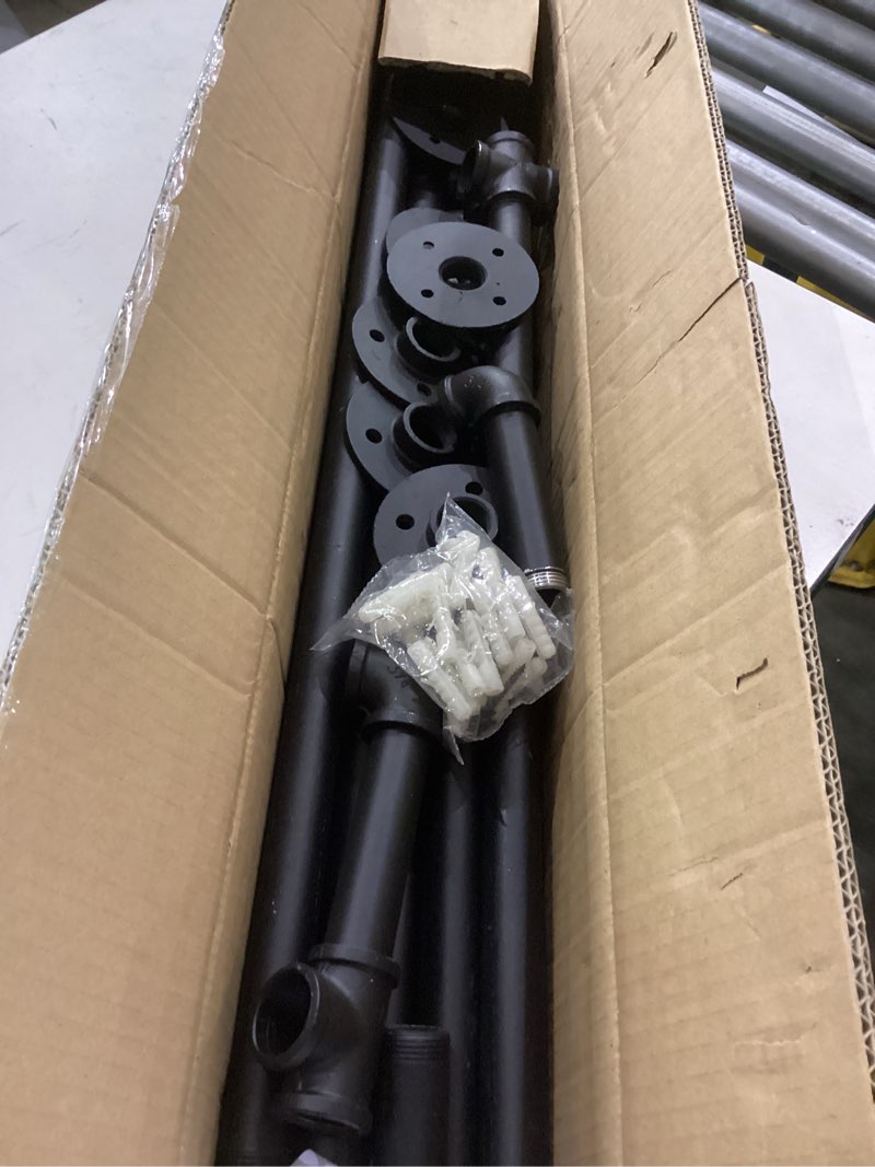 Condition photo showing Good Condition for Industrial Pipe Clothing Rack, Hanging Garment Rack, Wall Mounted Pipe Clothes Rack with Four Hanging Rods, Heavy Duty Garment Rack, Industrial Steampunk Closet Organizer Hall Tree (Metal Pipes-Black) four hanging rods wall garment rack