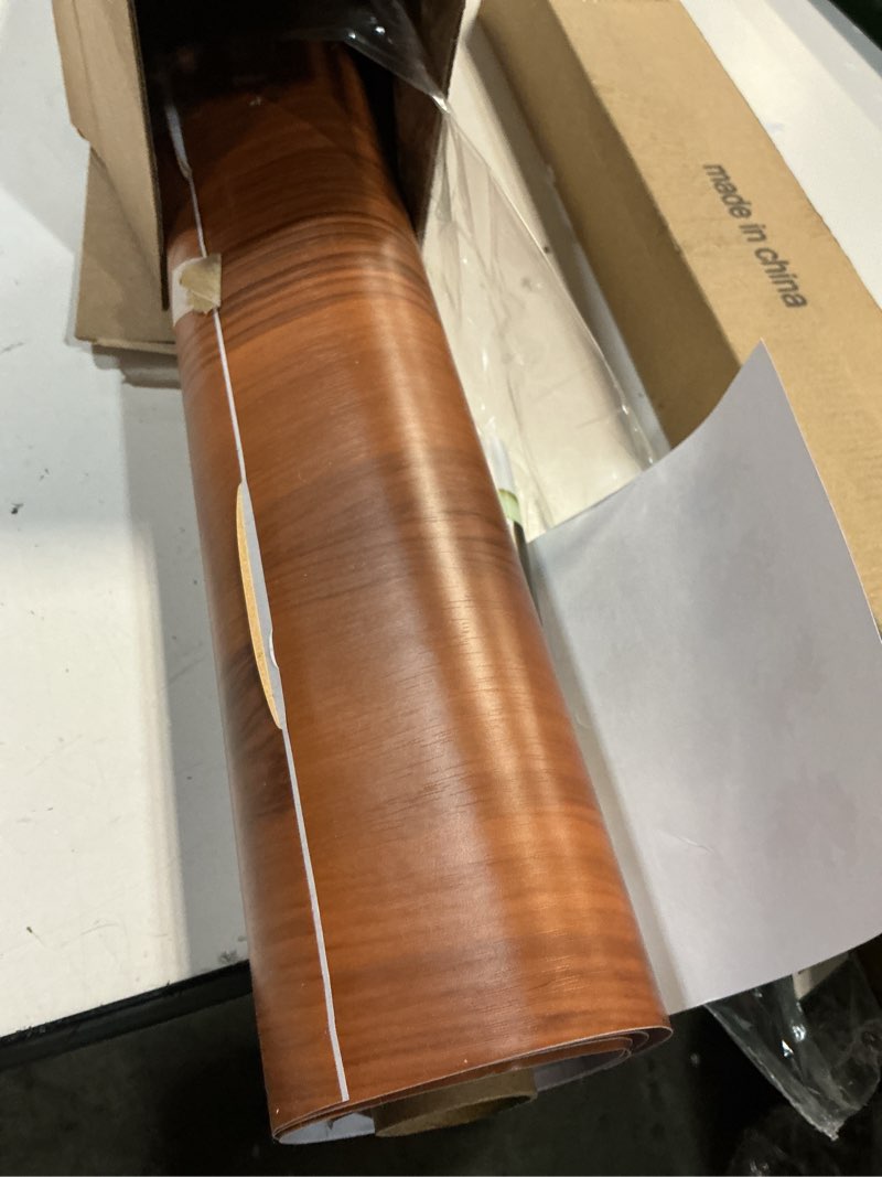 Condition photo showing As Is for VEELIKE Chestnut Brown Wood Contact Paper Peel and Stick Countertop Wood Wallpaper 118''x32'' Wide Countertop Contact Paper Waterproof Self Adhesive Wooden Vinyl Wrap for Kitchen Cabinet Table Counter 32" x 118"