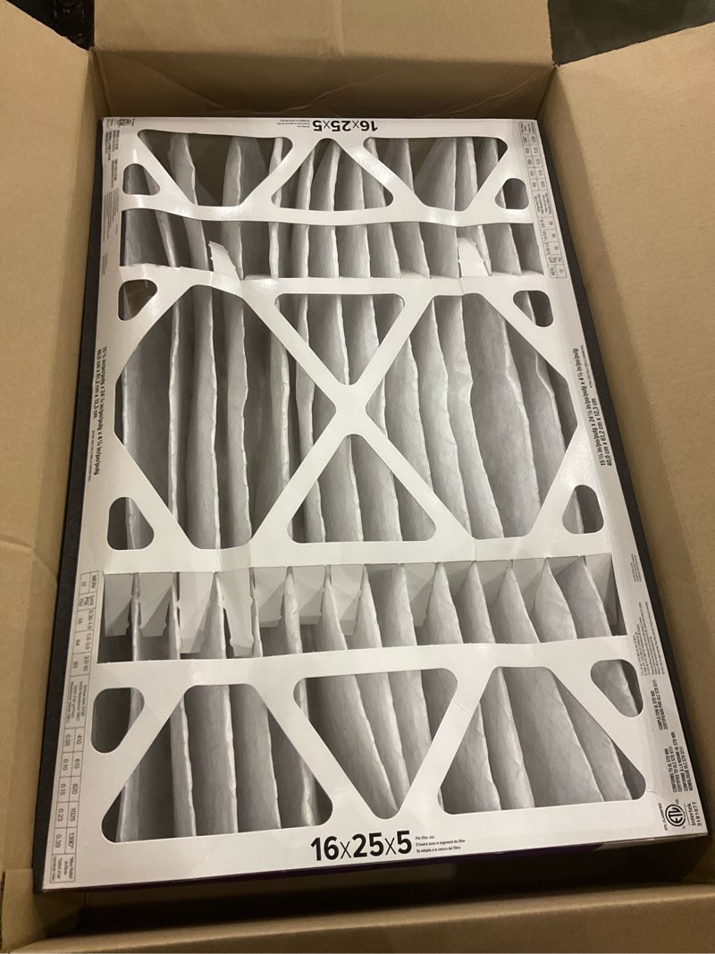 Condition photo showing As Is for Filtrete 16x25x5 AC Furnace Air Filter, MPR 1550, MERV 12, Fits Honeywell & Trion AirBear, CERTIFIED Asthma & Allergy Friendly, Electrostatic Air Filter, 1-Pack (actual size 15.75 x 24.13 x 4.88) 4.9" x 24.1" x 15.6"