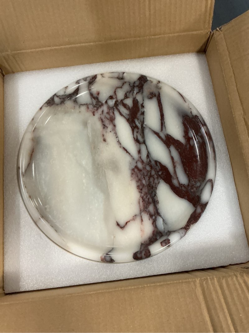 Condition photo showing New/Like New for marble fruit bowl for kitchen - 11.8" decorative stone pedestal bowls for home decor, footed fruits holder for dining table counter organization highlarge-calacatta