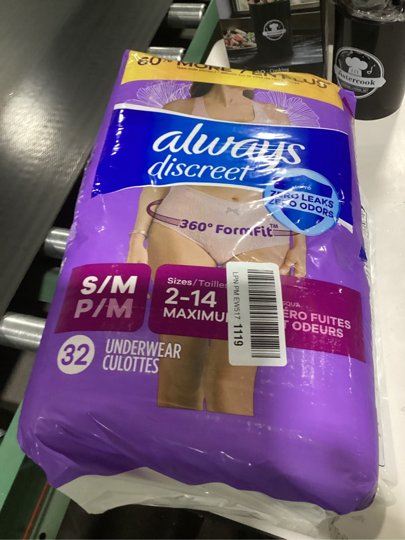 Condition photo showing Good Condition for **similar to** Always Discreet Adult Incontinence Underwear for Women and Postpartum Underwear, Small/Medium, Up to 100% Bladder Leak Protection, 32 Count Small/Medium 32