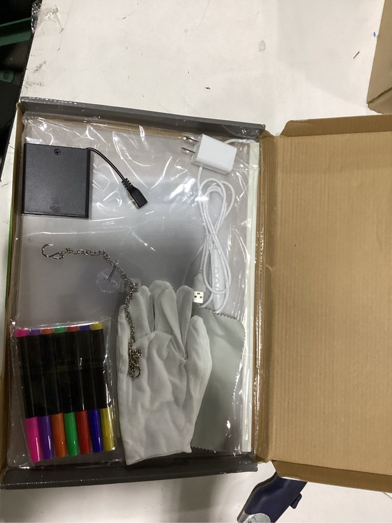 Condition photo showing Good Condition for Led Drawing Board with Battery Pack, 13.7"X10" Portable Led Drawing Board 4 Modes Light for Kids Girls, Light Up Acrylic Dry Erase Board with 7 Markers, Adapter, Stand, for Office, School, Home