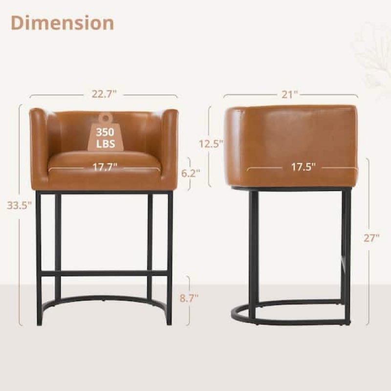 LUE BONA 26 in. Yellowish Brown and Black Low Back Bar Stool with Meta