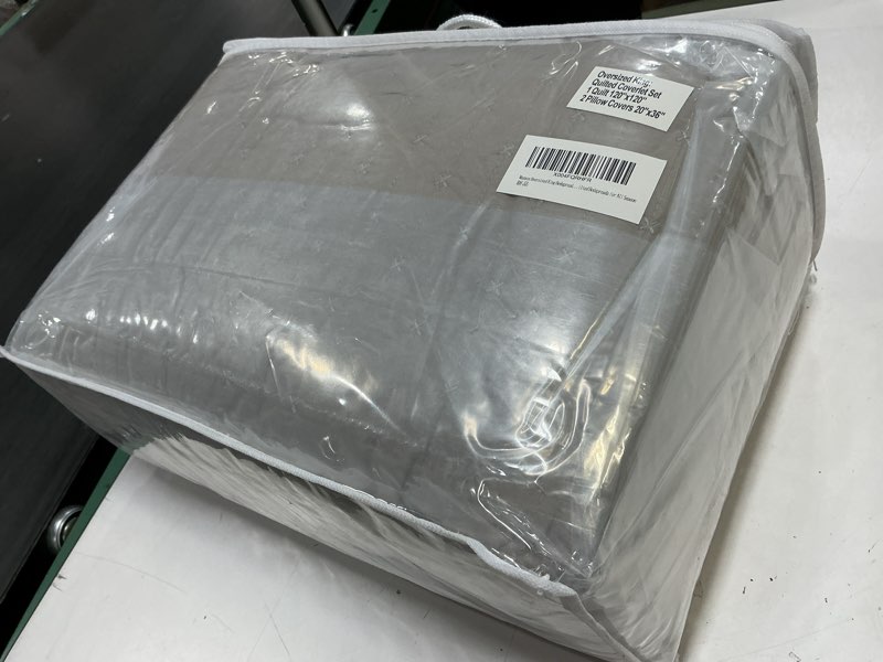 Condition photo showing New/Like New for Masaca Oversized King Bedspread 120x120,3Pcs Extra Large Farmhouse Lightweight King Quilt Bedding Set Linen Colored Soft Quilted Bedspreads for All Season Oversized King 120x120 Linen-cross Pattern