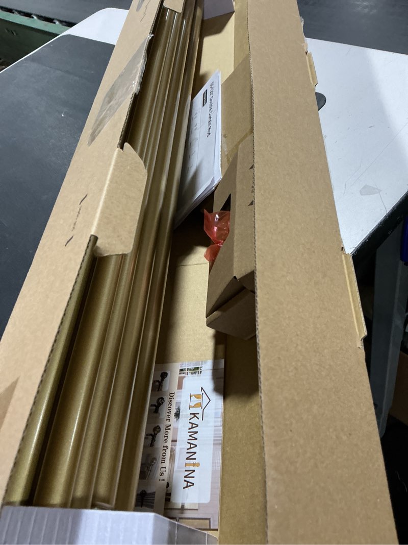 Condition photo showing Good Condition for kamanina 1 inch double curtain rods 66 to 120 inches (5.5-10 feet), heavy duty adjustable double curtain rod for windows, gold drapery rods with end caps gold 66-120"