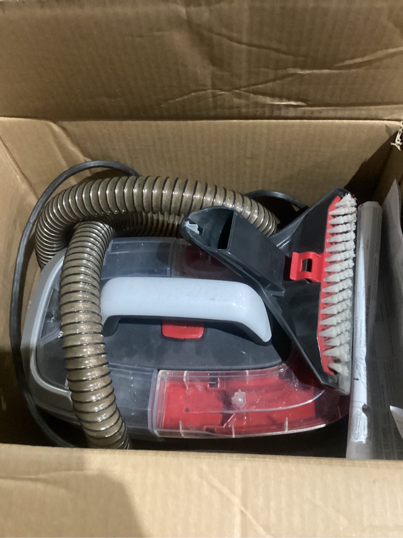 Condition photo showing As Is for hoover cleanslate plus portable carpet + upholstery spot cleaner machine, powerful suction with versatile tools, pet stain remover, car and auto detailer, pair with hoover carpet cleaner solution