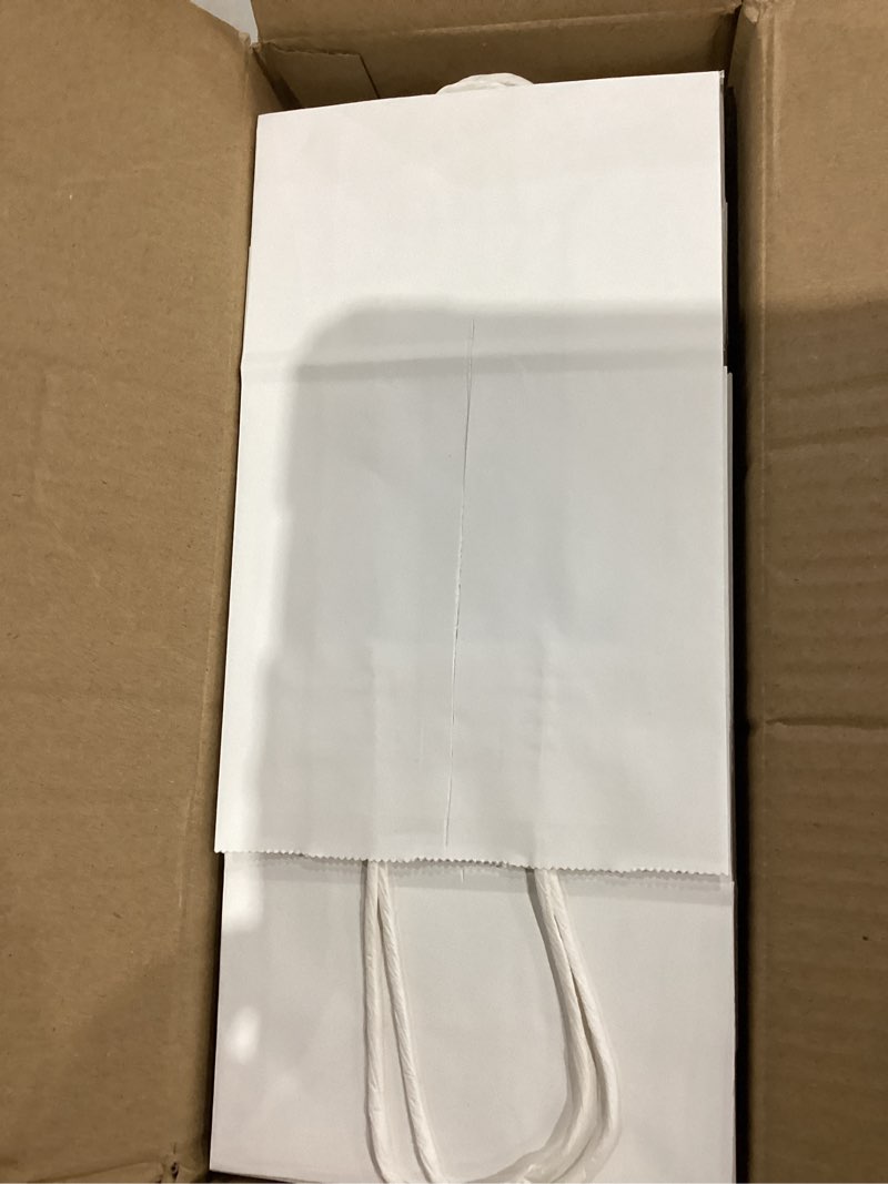 Condition photo showing New/Like New for Toovip 100 Pack 5.25x3.25x8.25 Inch Small White Kraft Paper Bags with Handles Bulk, Gift Wrap Bags for Favor Grocery Retail Party Birthday Shopping Business Goody Craft Sacks Merchandise Take Out Cub