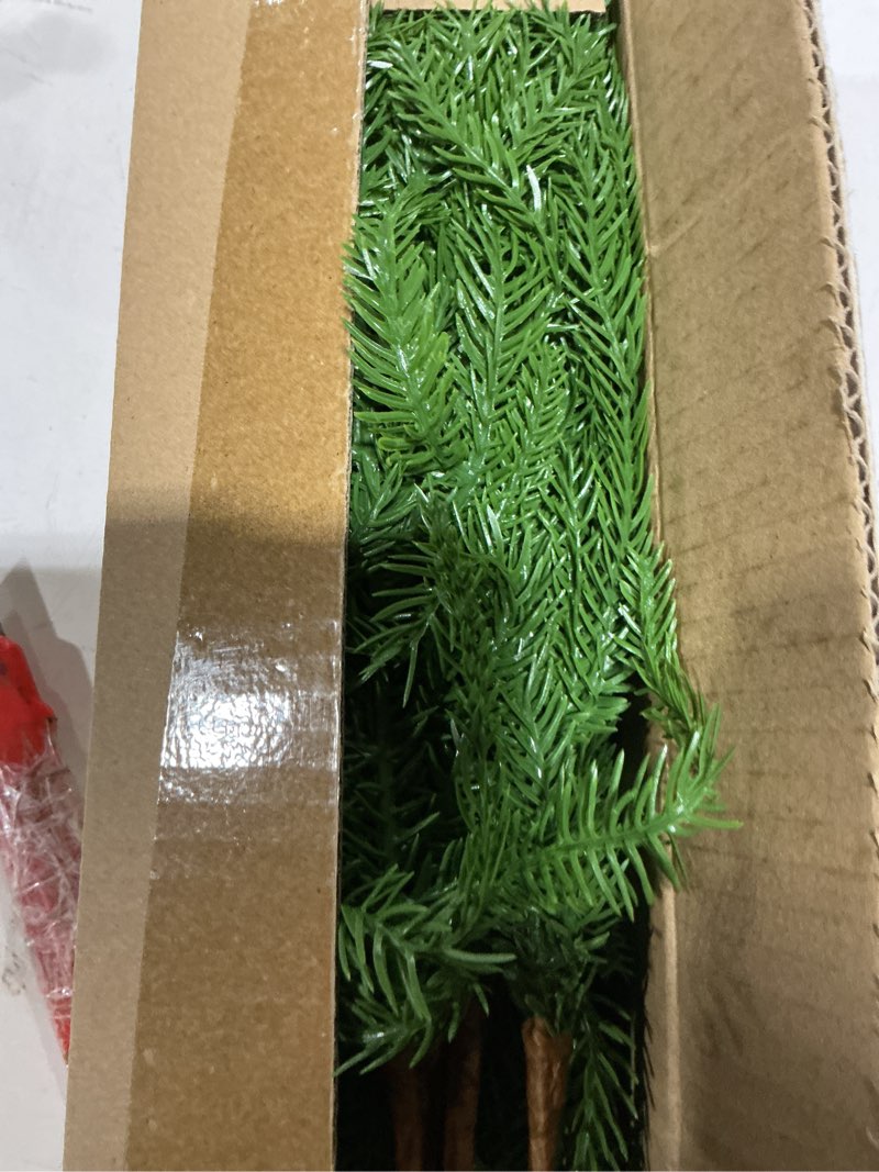 Condition photo showing As Is for Christmas Norfolk Pine Branches Stems 18 Inch Real Touch Artificial Norfolk Pine Stems Branch Faux Cedar Pine Christmas Fake Greenery Picks for Vase DIY Garland Wreath Home Decoration (10)