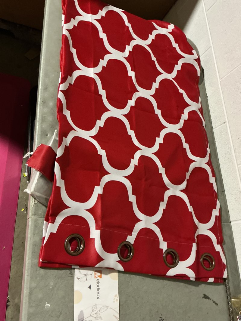 Condition photo showing New/Like New for melodieux christmas curtain moroccan fashion room darkening blackout grommet top curtains, 100 by 84 inch, red (1 panel) red 100"w x 84"l (pack of 1)