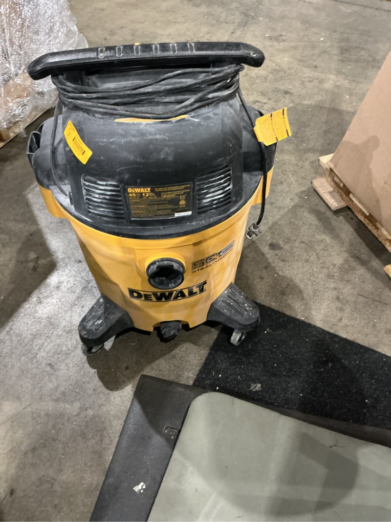 Condition photo showing As Is for dewalt 12 gallon stealthsonic ultra quiet poly wet dry vacuum, dxv12p-qta powerful suction noise reduction vac, 5.5 peak hp shop vacuum for jobsite/workshop, reduce motor noise, yellow