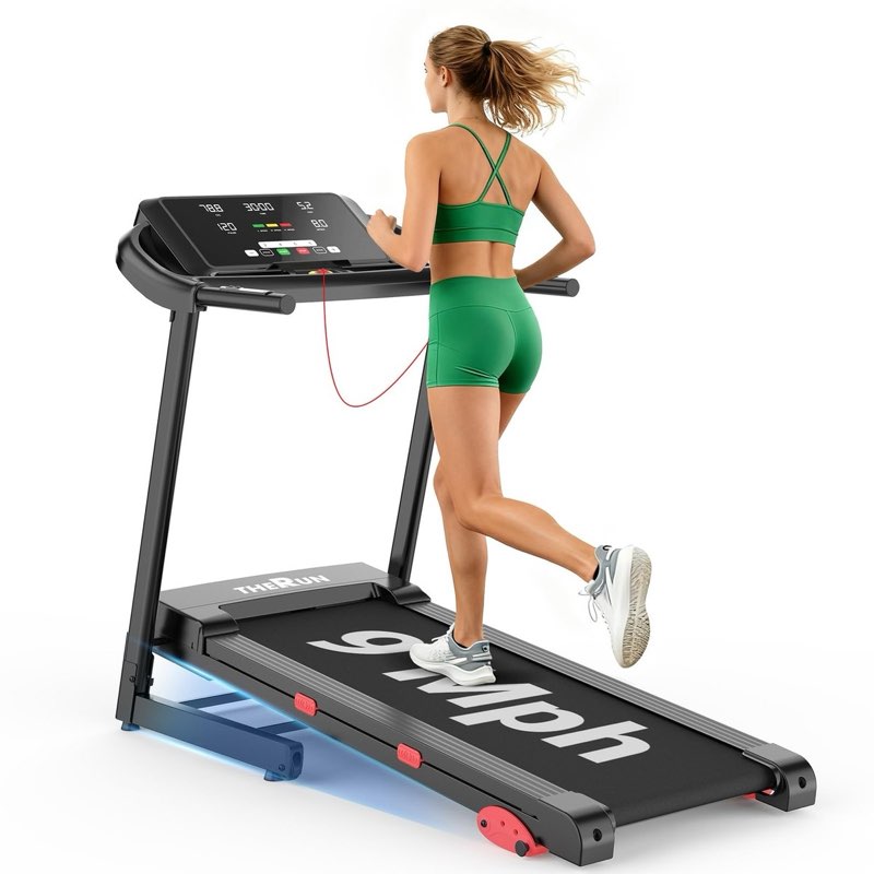THERUN Incline Treadmill 18\" LED Screen & 16.5‘’ Wide Belt, Running Treadmill 2 Layers Shock-Absorbi