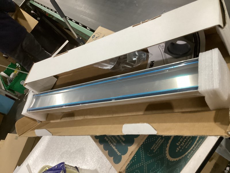 Condition photo showing New/Like New for Shower Drain Offset for Bathroom: 24-Inch Brushed Nickel Linear Shower Drain with Removable Tile Insert Grate - 304 Stainless Steel Rectangular Shower Floor Drain Side Outlet with Hair Catcher Brushed Nickel 24 inch