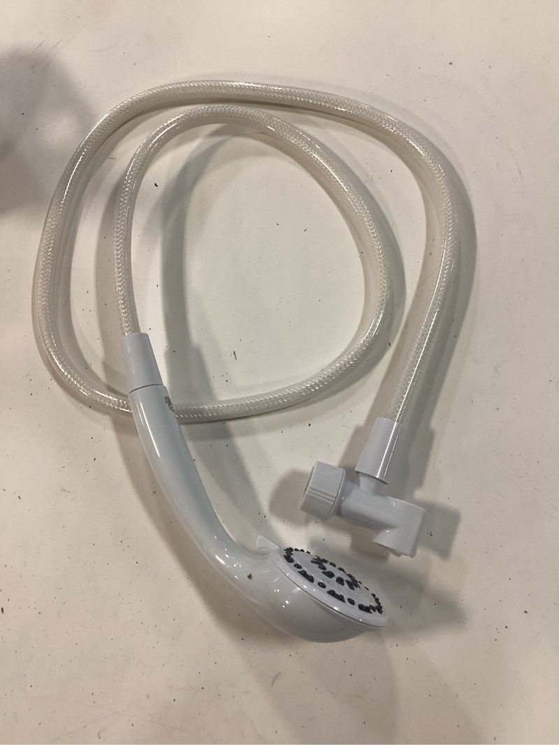 Condition photo showing As Is for keeney stylewise 5.0 -spray white 3.86-in round handheld shower head 1.8 gpm