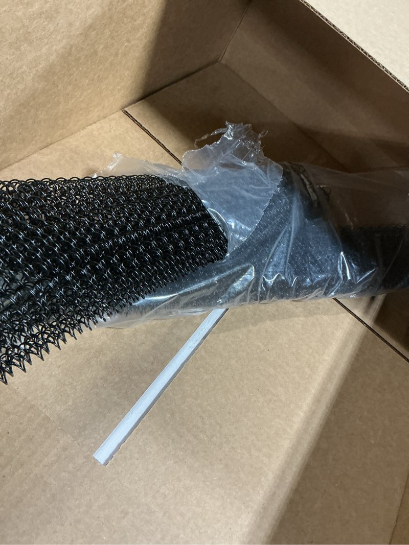 Condition photo showing As Is for 2 pack fireplace mesh screen curtain,22”x24” spark guard chain for hearth,metal fireplace replacement black hanging mesh curtain screens for home wood burning fireplace 24" x 22"