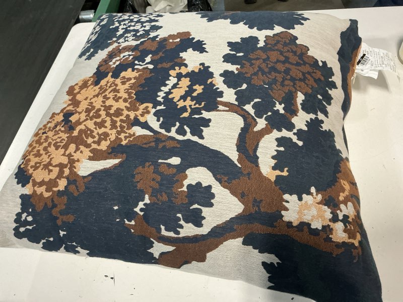 Condition photo showing Good Condition for cream-navy-olive jacquard tree pillow 24x24 - threshold designed with studio mcgee