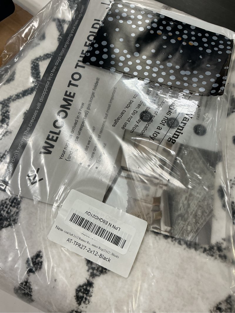 Condition photo showing Good Condition for art&tuft 2x12 runner rug no slip, super soft low-pile moroccan washable runners for hallways, entryway, kitchen, living room, foldable machine washable hallway runner rug(2'x12', black)